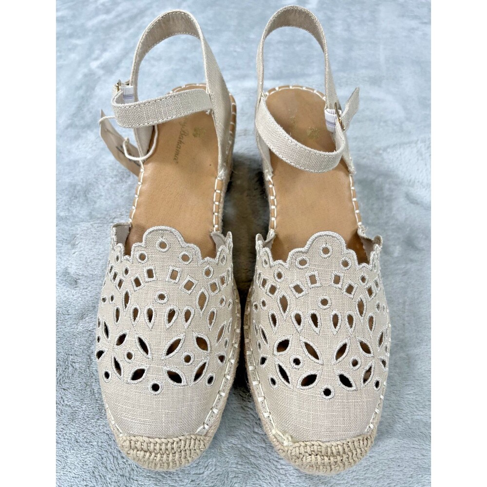 Tommy Bahama Daphne Espadrille Wedge Sandals Womens 8M Beige Eyelet NWT